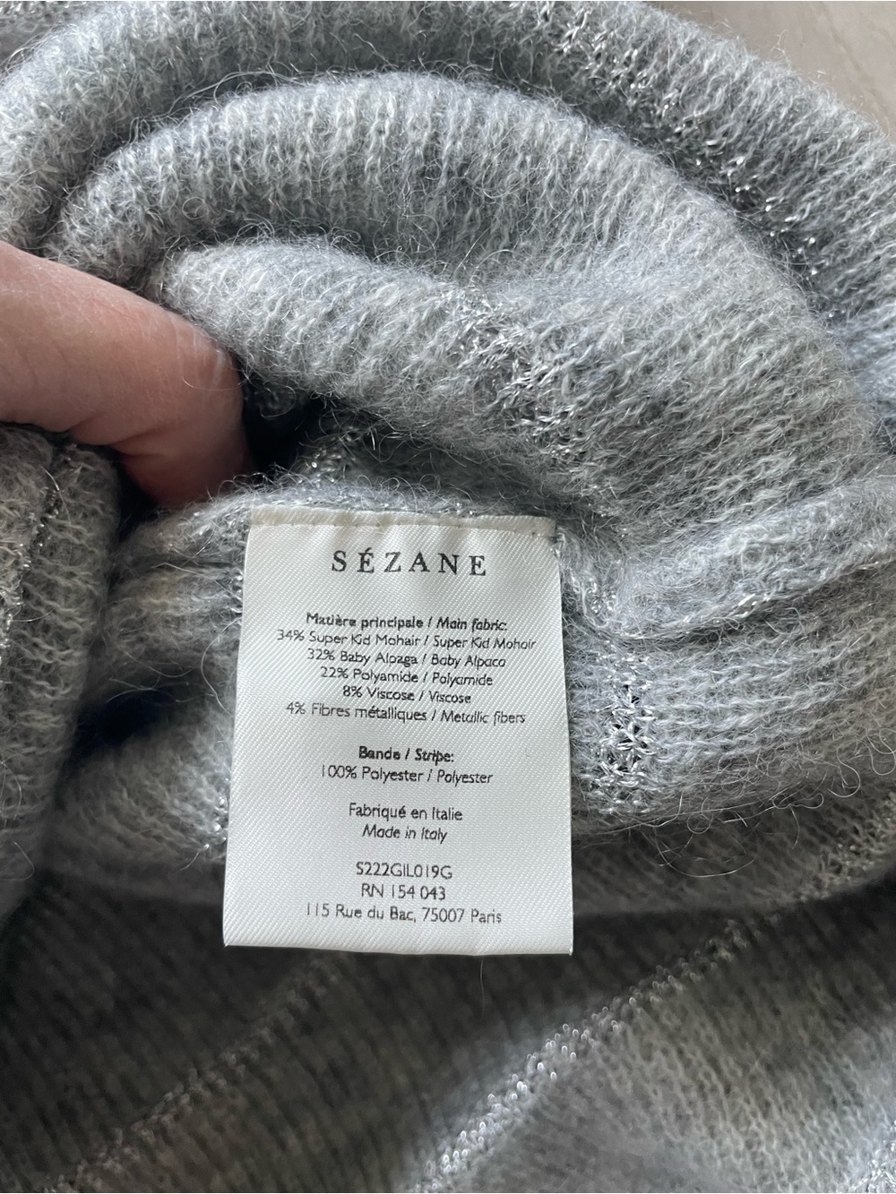 Sézane Gaspard Cardigan, Mottled grey with a silver stripe, XS - Picture 5 of 10